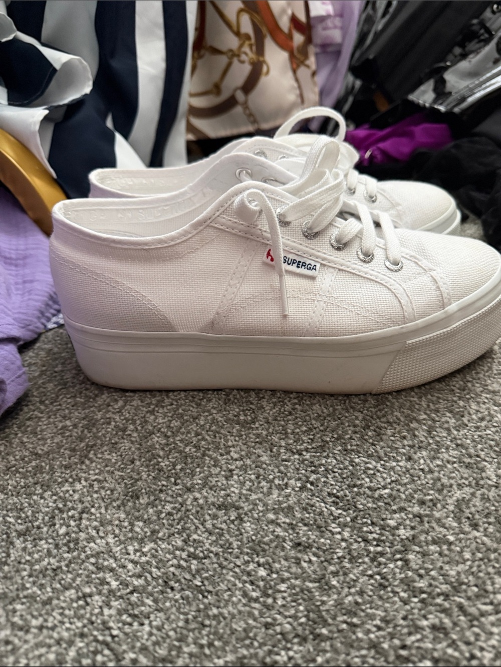 Superga White Low-Top Platform Canvas Sneakers